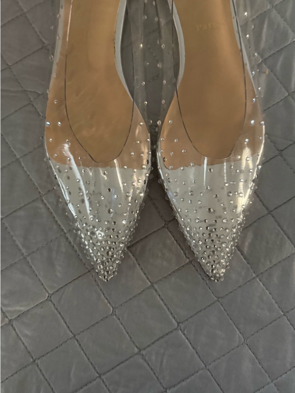 Red Bottom Clear Crystal-Embellished Pointed Toe Flats size 42 NEW - Picture 4 of 5